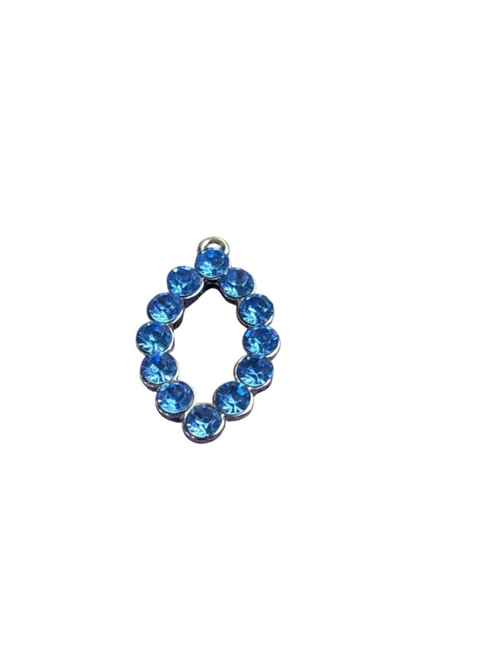 M Signed Blue Oval Rhinestone Pendant Charm 1 inch